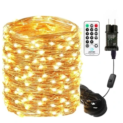 Afbeelding van Led lichtketting 20 m koperdraad, 200 leds, warmwit, met stekker en afstandsbediening, waterdicht, IP65, interieurdecoratie, buitendecoratie voor Kerstmis, bruiloft, tuinfeest