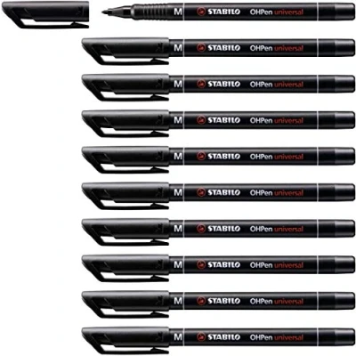 Image de STABILO Lot de 10 Stylo feutres ohp pen permanent pointe moyenne 1mm encre indélébile noir