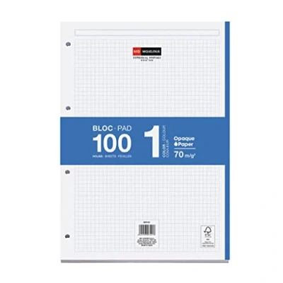 Afbeelding van Miquelrius Navulverpakking voor A4 vellen, 100 5 mm geruit, 4 gaten, kleur blauw