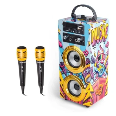 Afbeelding van Trendix karaoke voor kinderen, muziekster, luidspreker met bluetooth microfoon, 2 microfoons, kinderen