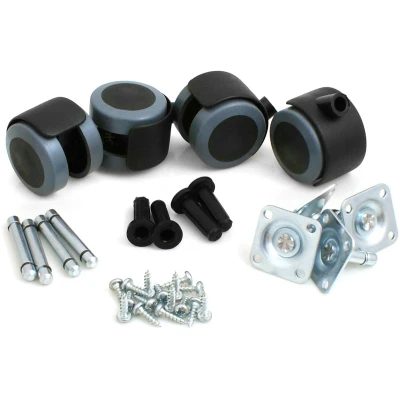 Afbeelding van Design61 Rubber Castor Wheels Rubberen wielen voor harde vloeren, Express Fittings, 4 stuks meubelpootwielen met bevestigingsplaat