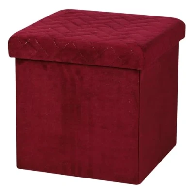 Afbeelding van Urban Living Poef/hocker opbergbox zit krukje velvet rood polyester/mdf 38 x cm opvouwbaar