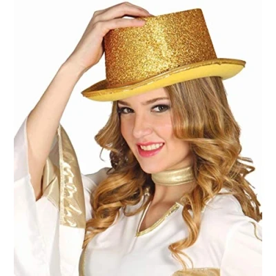 Afbeelding van Gouden glitter hoge hoed voor volwassenen