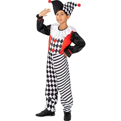 Afbeelding van Funidelia Harlekijnkostuum voor jongens Clowns, Circus, Originele en Leuke Kostuum kinderen Accessoire verkleedkleding rekwisieten Halloween, carnaval &amp; feesten Maat 107 113 cm Zwart