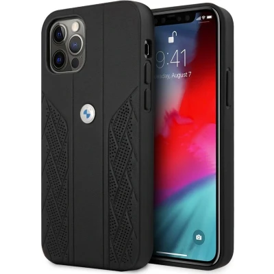 Afbeelding van Backcase hoesje BMW Effen Zwart Leer geschikt voor iPhone 12/12 Pro