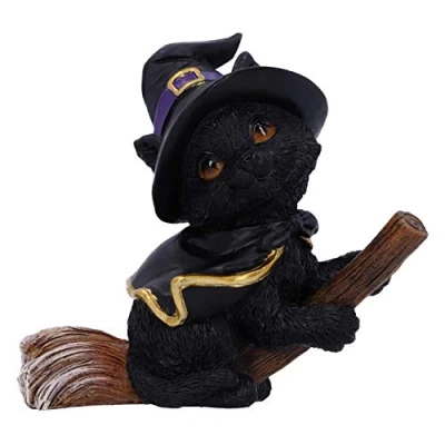 Afbeelding van Nemesis Now Tabitha Familiar figuur zwarte kat en bezemstok kleine heks 11 cm