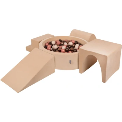 Afbeelding van KiddyMoon Velvet Foam Speeltuin Met Rond Ballenbad (200 Ballen) Kinderen Ballenbakken Speelgoed Obstakelbaan, Zandbeige: Bruin/Koper/Pastel Beige/Zalm