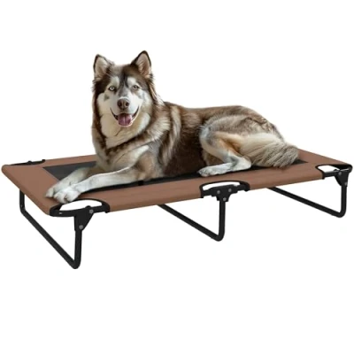 Afbeelding van PawHut lit d&#039;extérieur surélevé pour chiens de grande taille, pliable, rafraîchissante avec cadre en métal, pieds antidérapants, animaux compagnie, l&#039;extérieur, le camping, 107 x 61