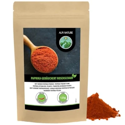 Afbeelding van Pikante gerookte paprika (125 g), sterke gemalen uit Spanje, gerookt paprikapoeder in hersluitbare verpakking