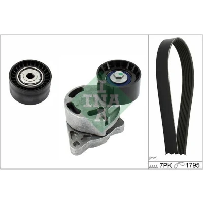 Afbeelding van INA 529 0435 10 Poly V riem set Generatorvrijloop controleren en indien nodig vervangen OPEL: Vivaro A Combi, Movano Minibus, Van