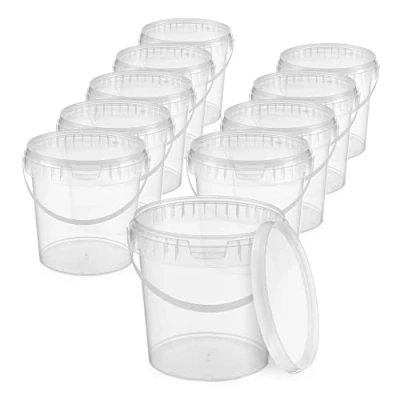 Afbeelding van emmer met deksel, 10 x 1 l, Transparant, Geschikt voor levensmiddelen, Stabiel, luchtdicht, kunststof handvat, vacuüm, l