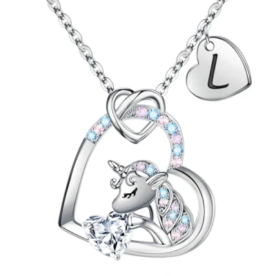 Afbeelding van TINGN Eenhoorn cadeau voor meisjes, CZ ketting in hartvorm, eenhoorn, meisjes en vrouwen, verjaardagscadeau Messing, Zirkonia