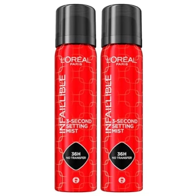 Image de L&#039;Oréal Paris Infaillible Spray Fixant pour Maquillage Visage 3 Second Setting Mist 36H Sans Transfer Imperméable Formule Légère à Séchage Rapide Résistant la Sueur et l&#039;eau 2 Flacons de 75 ml