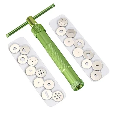Afbeelding van Vicloon Roestvrijstalen Suikerpasta extruder, Fondantpers Met 20 Mallen, Decoratiegereedschap Bakken bBkgereedschap, Suiker Ambachtelijke Fondant Cakegereedschap, Groen