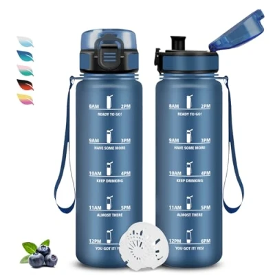 Afbeelding van Sportfles, 1 liter, lekvrije waterfles, gemakkelijk te reinigen, motiverende fles, waterfles met filter, mee nemen, drinkflessen voor camping, fitness, yoga, school