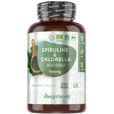 Afbeelding van WeightWorld Biologische Spirulina en Chlorella capsules 1500 mg 100% puur poeder afkomstig uit algen 180 voor 3 maanden