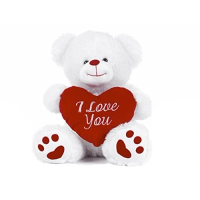 Afbeelding van Witte teddybeer met rood hart opschrift &quot;I love you&quot;, wit, 20 cm