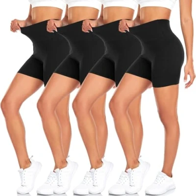 Afbeelding van MOREFEEL Fietsbroek voor dames, 4 stuks, ondoorzichtig, hoge taille, zomer, yoga, sport, fitness, zwart/wit/licht abrikoos/mokka