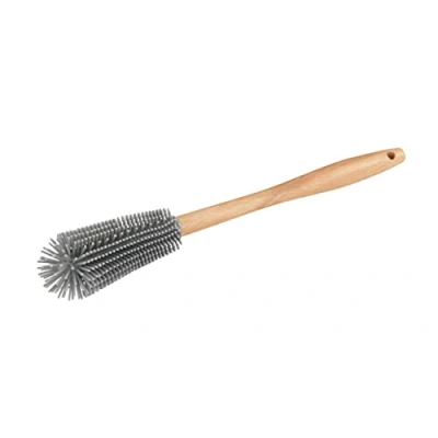 Image de WENKO brosse à vaisselle en silicone avec tête flexible Hollie, hygiénique de adaptée au lave vaisselle, poignée amovible bois hêtre, Ø 4,5 x 30 cm