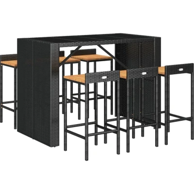 Afbeelding van vidaXL 7 delige Tuinbarset poly rattan en massief acaciahout zwart
