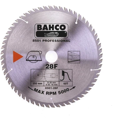 Afbeelding van BAHCO 8501 10F cirkelzaagblad met hardmetalen tanden, voor draagbare machines, medium vertanding, hout, 30 TPI, 170 mm