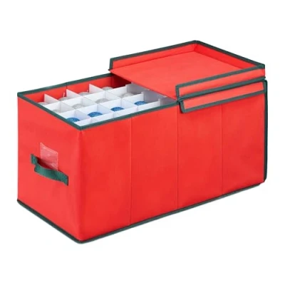 Afbeelding van kerstballen opbergbox voor 128 ballen 30x30x60 cm handgreep rood groen