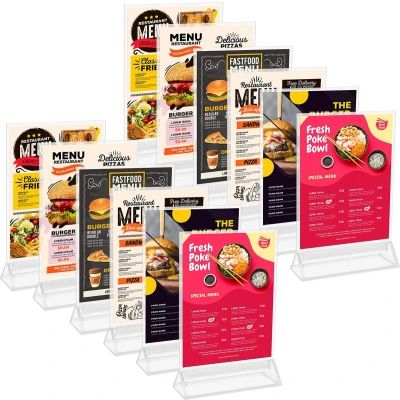 Afbeelding van Cindaim Kurtzy tafelstandaard A6 (pak van 12) L11 x H19,5 cm helder kunststof dubbelzijdige verticale plastic voor restaurant menukaarthouder, fotolijst &amp; menukaarthouder bruiloft