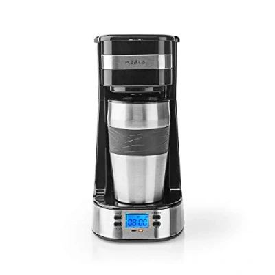 Image de NEDIS Cafetière Filtre à café 0,4 l 1 tasse Allumer la minuterie Noir/argenté