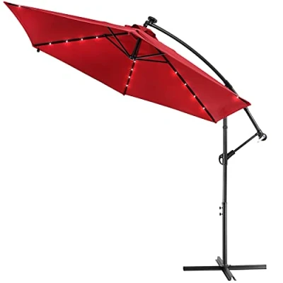 Afbeelding van Kingsleeve Zweefparasol Parasolvoet LED verlichting 300cm Rood
