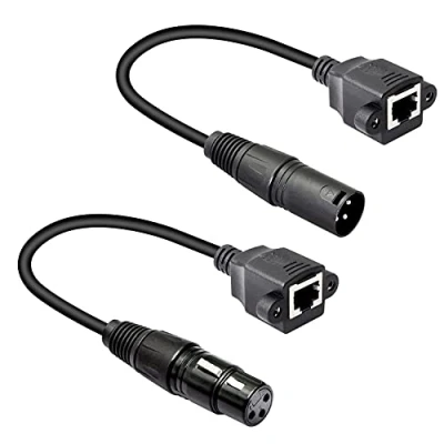 Afbeelding van GELRHONR 1 paar XLR 3 polige naar RJ45 vrouwelijke adapterkabels, mannelijk netwerkconnector, verlengkabel Cat5 ethernet gebruik voor DMX CON controller 1.1Ft serie