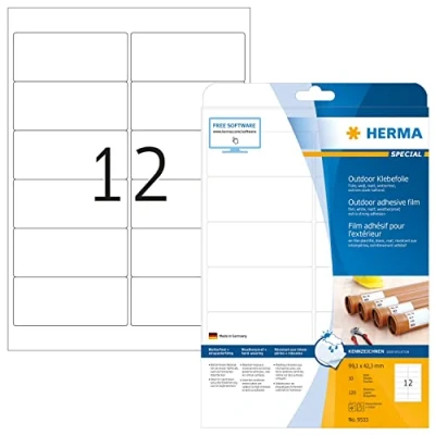 Afbeelding van Herma 9533 folie etiketten 99.1 x 42.3 mm Polyethyleen Wit 120 stuk(s) Permanent hechtend Laser (kleur), (zwart/wit), Kopiëren