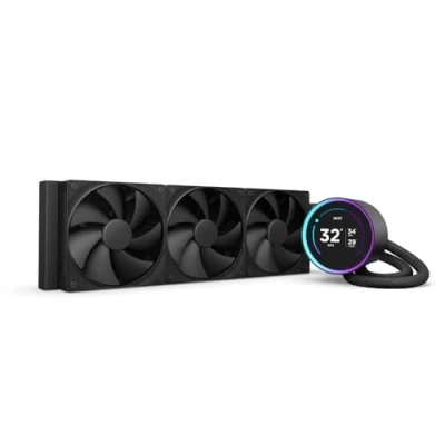 Afbeelding van NZXT Kraken Elite 360 Vloeibare CPU koeler, AIO radiator, mm, 3 x F120P ventilatoren, 2,72 inch LCD display, aanpasbare IPS Turbine, Pump Intel® LGA 1700, 1200/115X, 1851 AMD® AM5, AM4 zwart