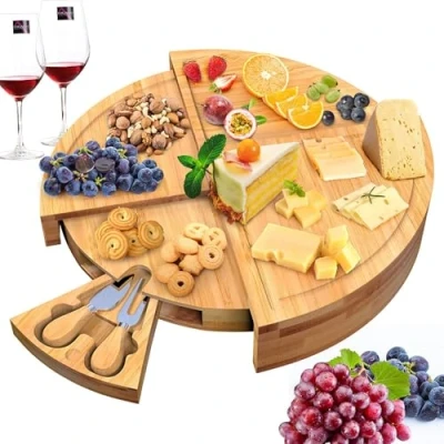 Afbeelding van Villux Bamboe dienblad, serveerdienblad, kaasplaat, vleeswarendienblad, kaasset, houten kaasplank