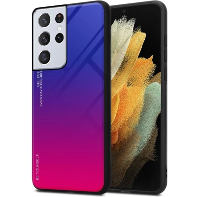 Afbeelding van Cadorabo Hoesje geschikt voor Samsung Galaxy S21 ULTRA in PAARS ROOD Tweekleurige beschermhoes van TPU silicone Case Cover en achterzijde gehard glas