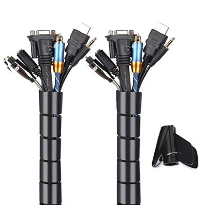 Afbeelding van Kabelafdekking, flexibele kabelopslag, MOSOTECH 2 x 1,5 m, PE kabel, kabelorganizer voor het bewaren of verbergen van kabels, mantel kabels (2,6 cm Ø en 2,2 Ø), zwart