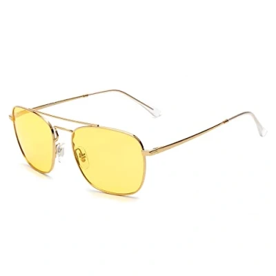 Afbeelding van JIM HALO Retro Vierkante Piloot Zonnebril Premium Glas Platte lens Metalen Mannen Vrouwen, Gouden frame / gele gepolariseerde