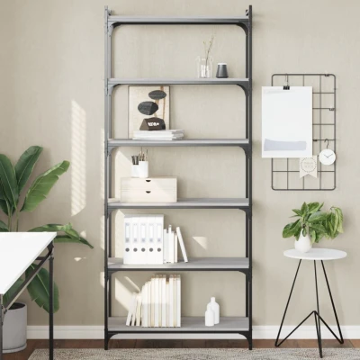 Afbeelding van Boekenkast 6 laags 80x30x188 cm bewerkt hout grijs sonoma
