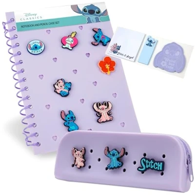 Afbeelding van Disney Stitch Gepersonaliseerd A5 notitieboek en etui met ritssluiting karakterspelden, zelfklevende notities, schoolbenodigdheden, cadeaus voor meisjes