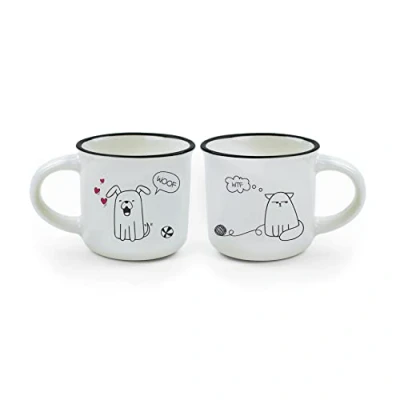 Afbeelding van Legami Espresso For Two, 2 koffiekopjes van porselein New Bone China, inhoud 50 ml, honden en kattenthema, vaatwasmachinebestendig, magnetronbestendig (MM0009)