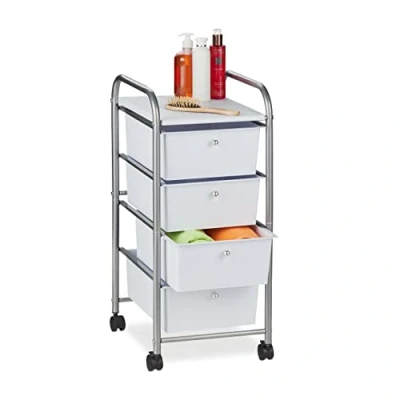 Afbeelding van Relaxdays badkamer trolley 4 lades keukentrolley opbergtrolley ladekast op wielen zilver