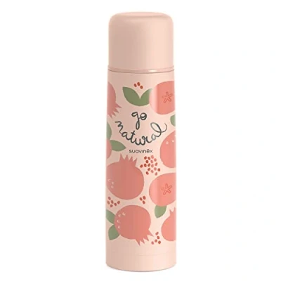 Afbeelding van Suavinex Thermosfles voor baby&#039;s, 100% roestvrij staal, houdt de temperatuur gedurende meer dan 6 uur, luchtdicht, druksluiting, kwaliteit en weerstand, 500 ml, granadine, koraalkleurig