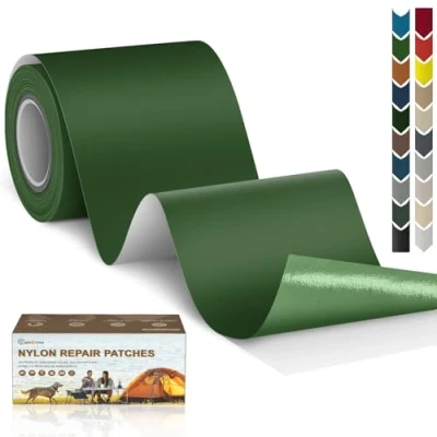 Afbeelding van Cahomo Nylon reparatiepatches, zelfklevend, waterdicht, voor jassen, tenten, bovenkleding, donkergroen, 7,6 x 200 cm