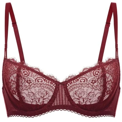 Afbeelding van DOBREVA Damesbeha van kant, halve cup met beugel, zonder vulling, Rood