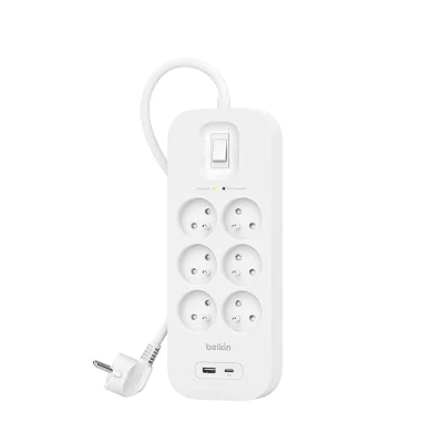 Afbeelding van Belkin Surge Protection 6 Outlet 2 Meter Usb C Wit