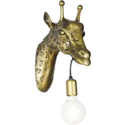 Afbeelding van QAZQA Vintage wandlamp messing Animal Giraf