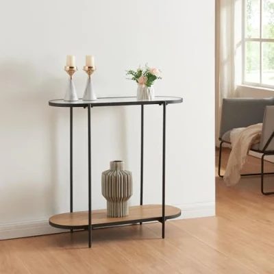 Afbeelding van Console tafel Høyanger 80x80x30 cm zwart en eikenkleurig
