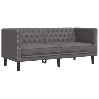 Afbeelding van vidaXL Tweezitsbank Chesterfield stijl kunstleer grijs