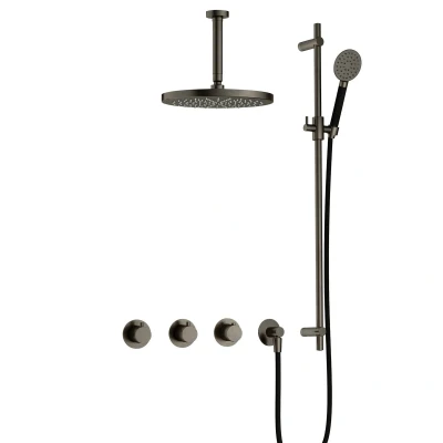 Afbeelding van Hotbath Cobber Regendoucheset IBS70 Verouderd ijzer Ronde handdouche 30cm Hoofddouche 15cm Plafondbuis Handouche met glijstang