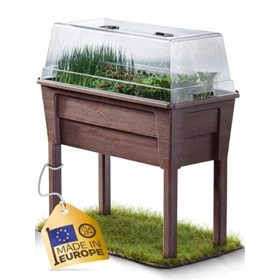 Afbeelding van Ondis24 Victoria Verhoogde balkonbak, plantenbak, met serre, volume: 50 l, watertank, druppelirrigatie, verwijderbare poten, geschikt voor buitengebruik, antraciet