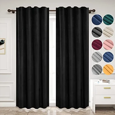 Afbeelding van Fluwelen gordijnen, ondoorzichtig, verduisteringsgordijn met plooiband, thermogordijn, 300 g/m², zware fluweelachtige verduisteringsgordijnen voor slaapkamer en woonkamer, 140 x 225 cm (b h), grijs